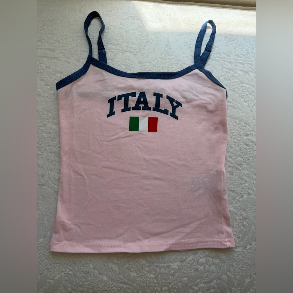 Edikted Pink Italy Graphic Camisole with Navy Trim